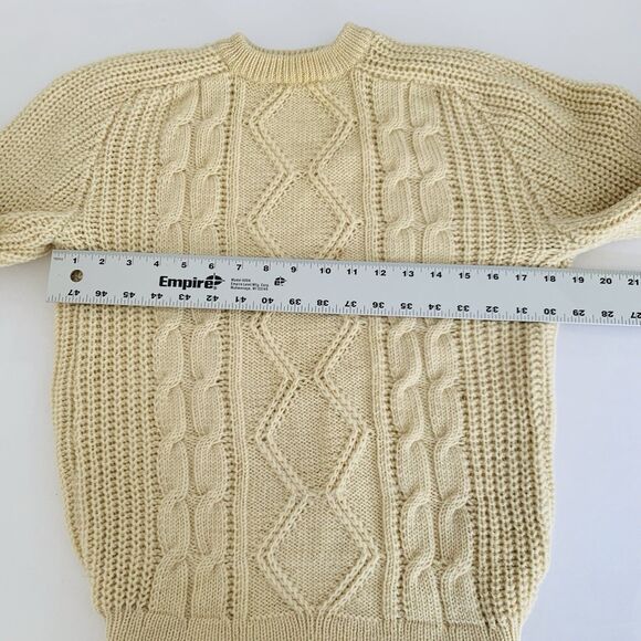 VTG Fisherman Sweater Men M Cream 100% Wool Chunky Cable Knit British Oarsman - Picture 6 of 8